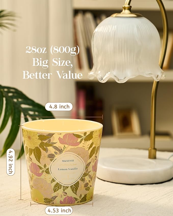 M&SENSE Lemon Vanilla Scented Candle, 28.2oz 3 Wick Natural Soy Wax Large Candles, Long Lasting Clean Slow Burning No Toxic Décor for Home Relaxation, Romantic Dates & Gift-Giving - Bloomnest