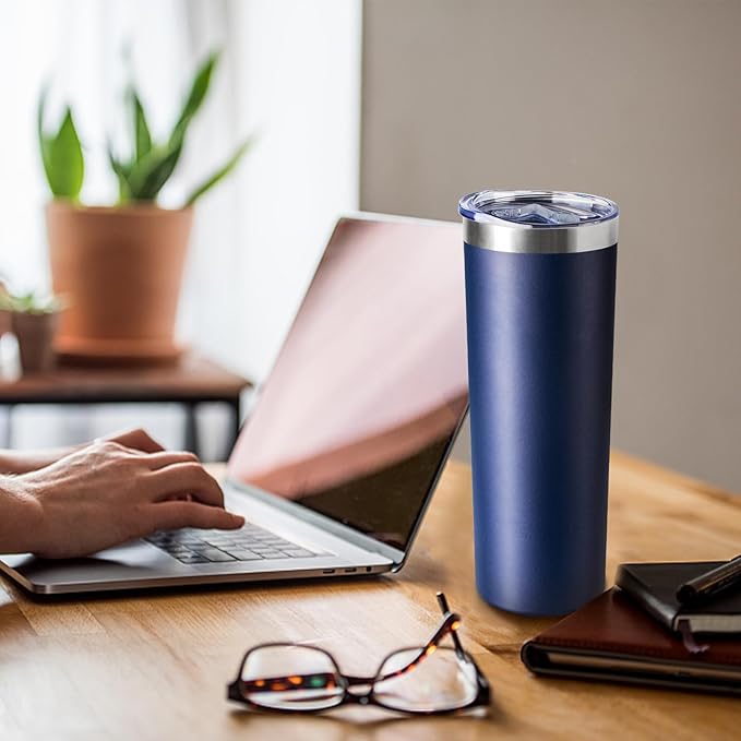 20 oz Skinny Tumbler with Lid and Straw,Stainless Steel Vacuum Insulated Tumbler Cup Double Wall Leak-proof Coffee Mug,Travel Thermal Water Tumbler for Home,Office,Outdoor(Navy Blue,4) - Bloomnest