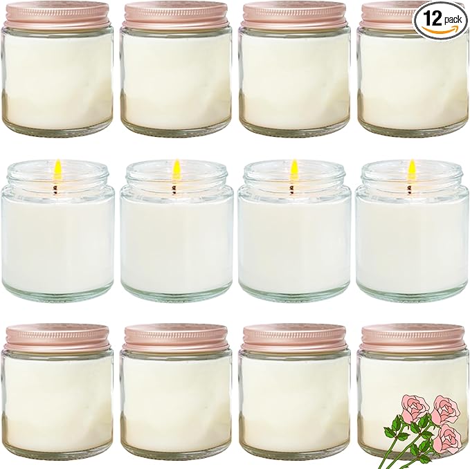 12 Pcs 4 Oz Mini White Soy Candles,Rose Scented Candles Set,Bulk Aromatherapy Candle,Great Stress Relieving Scented Candle for Girls as a Gift for Birthdays, Weddings and More! - Bloomnest