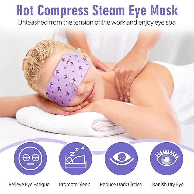 Serfeymi 22 Packs Steam Eye Masks Self Heating Warm Eye Mask, Disposable Eye SPA Heated Eye Mask for Sleeping,Relief Eye Fatigue, Gifts for Mother's Day - Upgraded (Lavender 11PCS+ Chamomile 11PCS) - Bloomnest