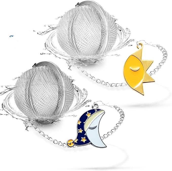 2pcs Loose Leaf Tea Steeper with Freddy's Sun and Moon Couple Costume Pendant - NSTaygate Tea Infuser Tea Strainer 304 Stainless Steel Tea Ball - Bloomnest