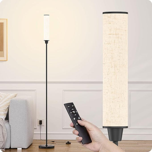 Floor Lamp with Remote Control, Floor Lamps for Living Room/Bedroom/Office, Stepless Adjustable 3000K-6000K Colors and 10-100% Brightness,Standing Light with Foot Switch (Black+Beige Linen) - Bloomnest