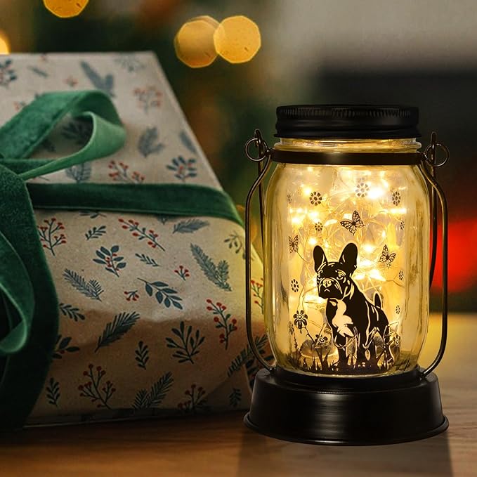 French Bulldog Frenchie Gifts for Women/Men French Bulldog Solar Lanterns Dog Mom Birthday Dog Lovers Lantern Pet Loss Pet Memorial Lights Solar Garden Decoration Yard, Patio,Backyard,Porch Torches - Bloomnest