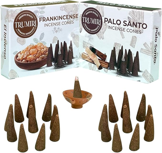 TRUMIRI Incense Cones - Combo Pack of 20 Cone Incense - 10 Frankincense + 10 Palo Santo - Insence Cones - Incense Cones Scented - Cone Incense Scents - Insense Cones - Incent Cone TRUMIRI