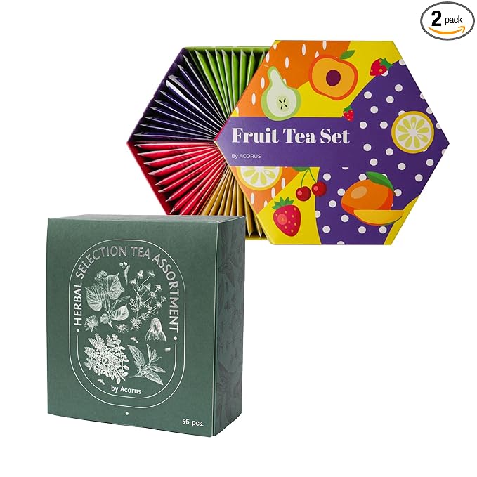 ACORUS Fruit Luxury & Herbal Selection Tea Sets, Assorted Fruit and Herbal TeaBox, Tea Gift Sets, Natural Teas Variety Pack, Sampler 6 & 4 Flavors, 60 & 56 Bags Individually Wrapped - Bloomnest
