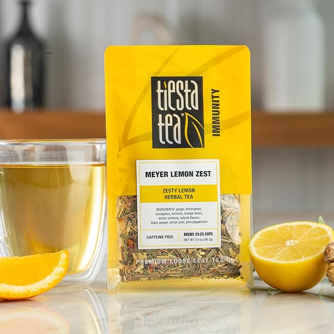 Tiesta Tea - Meyer Lemon Zest, Loose Leaf, Zesty Lemon Herbal Tea, Premium Caffeine-Free Blend, Makes Hot or Iced & Up to 25 Cups, 2oz Resealable Pouch - Bloomnest