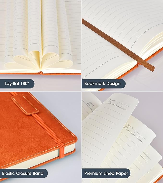 Lined Journal Notebook for Women Men,256 Pages A5 Hardcover Leather Journals for Writing,Travel,Business,Work & School,College Ruled Notebooks for Note Taking,Diary Notepad 5.7"×8.3" orange - Bloomnest