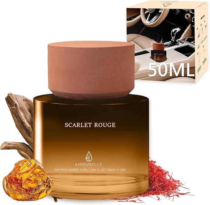 Car Air Freshener 50ML (1.7 FL OZ) Car Air Fresheners Fragrance - Saffron Amber Fragrance Oil Air Diffuser for Car, 180+ days Long Lasting Perfume, Car Air Freshner Aroma Stone Cap Design, Made in USA - Bloomnest