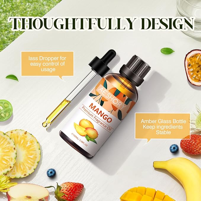 Mango Fragrance Oil 3.38FL.OZ - Aromatherapy Essential Oils for Diffusers for Home, Mango Scented Oils for Massage, Soap Candle Making Scents - 100ML - Bloomnest
