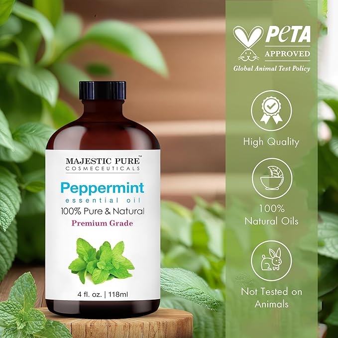 Majestic Pure Peppermint Essential Oil with Glass Dropper - Huge 4 Fl Oz - 100% Pure and Natural Peppermint Oil - Premium Grade Essential Oils for Diffuser, Aromatherapy, Soap and Candle Making - Bloomnest