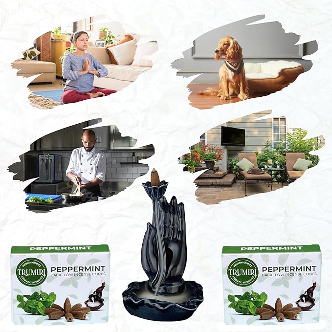 Peppermint Backflow Incense Cones - Total 60 Incense Cones Waterfall - Six Packs of 10 Incense Backflow Cones - Waterfall Inscent Cones - Incense Waterfall Cones