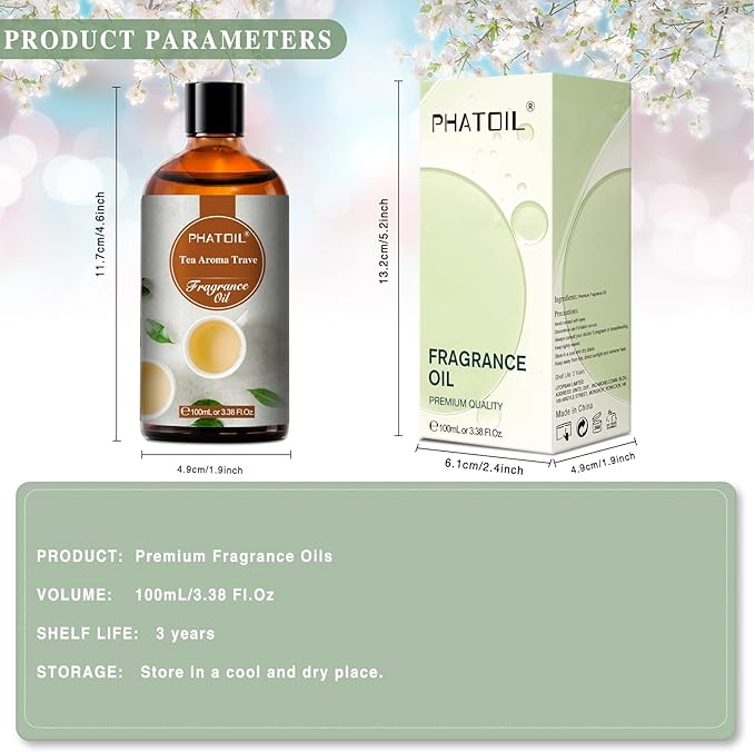 PHATOIL 100ML Tea Aroma Travel Fragrance Oils, Huge 3.38fl.oz Bottle Tea Aroma Travel Oil, Pure Aromatherapy Oils for Diffuser, Humidifier, Scented Oils for Soap, Candle Making - Bloomnest