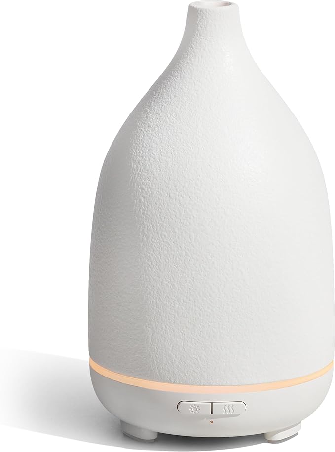 InnoGear Oil Diffuser, 150ML Ceramic Diffuser for Essential Oils Handcrafted Aromatherapy Diffuser Ultrasonic Cool Mist Humidifier with 2 Mist Modes Waterless Auto Off for Room Office, White Base - Bloomnest