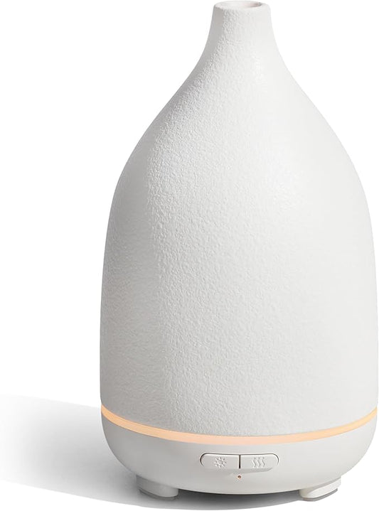 InnoGear Oil Diffuser, 150ML Ceramic Diffuser for Essential Oils Handcrafted Aromatherapy Diffuser Ultrasonic Cool Mist Humidifier with 2 Mist Modes Waterless Auto Off for Room Office, White Base - Bloomnest