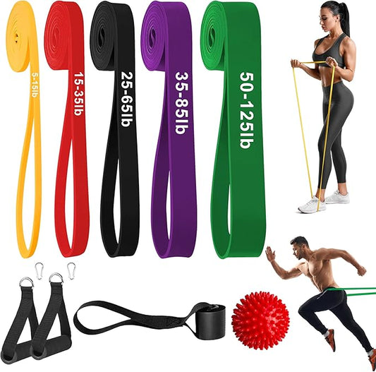 Resistance Bands, Workout Bands, Stretch Bands for Working Out, Long Exercise Bands Set with Handles & Door Anchorfor Fitness, Pull Up Training Bands for Physical Therapy, Muscle Training. - Bloomnest