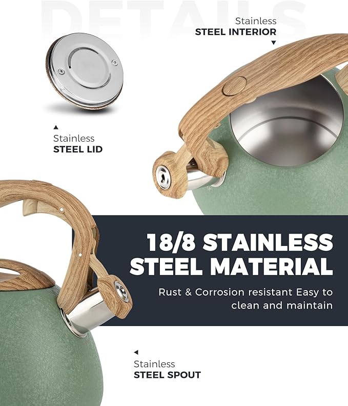 POLIVIAR Tea Kettle, 2.7 Quart Stovetop Tea Kettle, Audible Whistling Teapot with Crackle Finish, Food Grade Stainless Steel for Anti-Rust, Anti Hot Handle, Suitable for All Heat Sources (JX2023-LRG) - Bloomnest