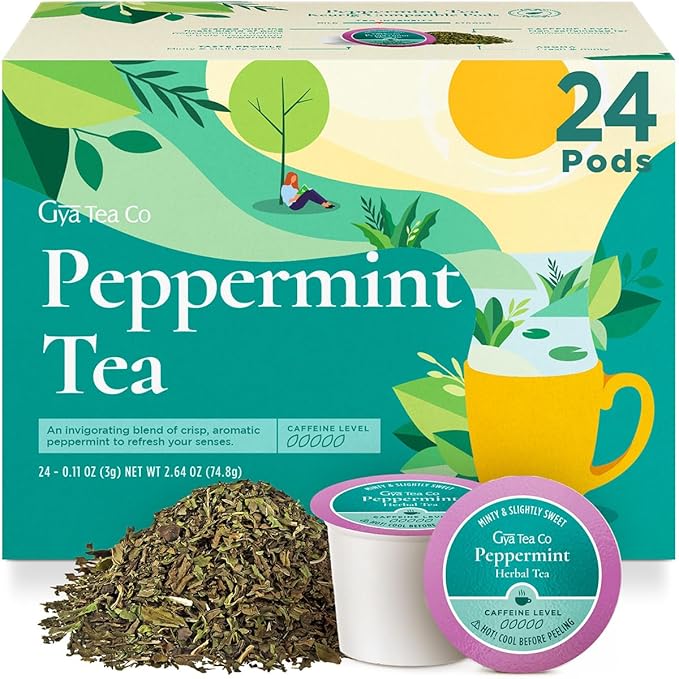 Gya Tea Co Peppermint Herbal Tea Pod (24 Count)- Decaf Wellness Tea for Body Comfort & Relaxing - Bloomnest