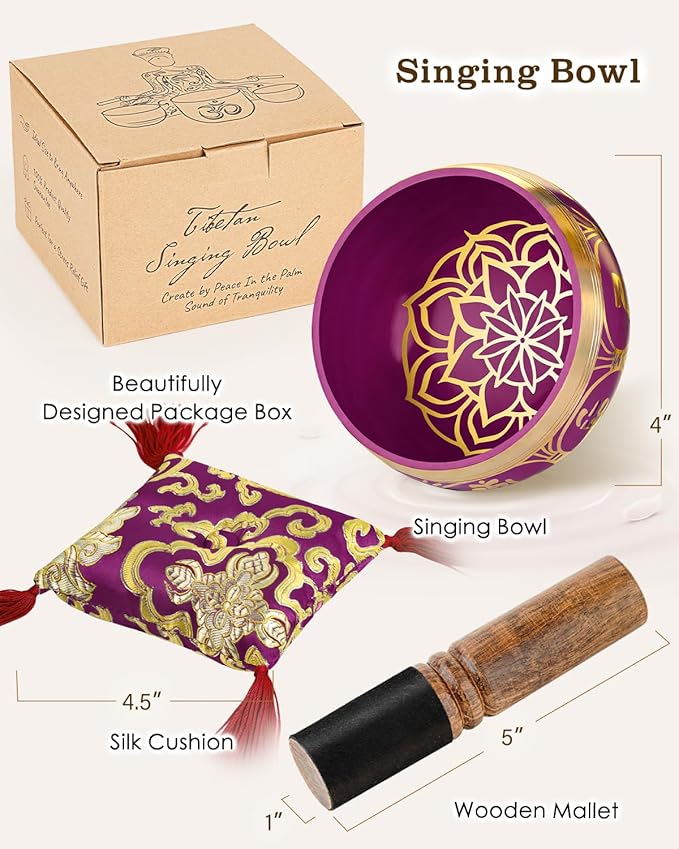 Tibetan Singing Bowls – Hand-Hammered in Nepal, Authentic Meditation Sound Bowls for Yoga, Chakra Healing, Mindfulness & Spiritual Self-Care Gifts for Women HIhealer