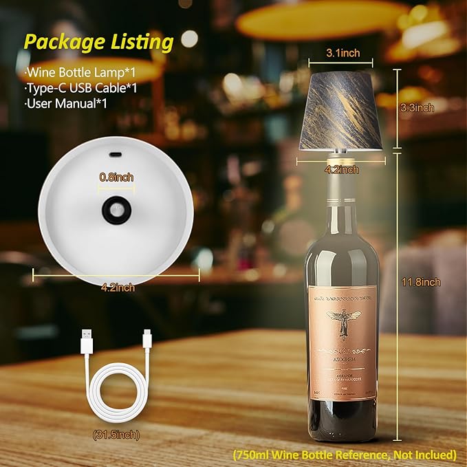 2025 New Wireless Bottle Lamp - LED Bottle Lights for Liquor & Wine Bottles, Cordless Lampshade, Whiskey Bottle Top Light, Bottle Stopper Night Light Kit, Rechargeable 3-Tone Touch-Dimmable - Bloomnest