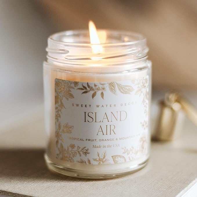 Sweet Water Decor Island Air Patterned Candle – Soy Candles with Tropical Fruits, Sugared Oranges, Limes – 40 Hour Burn – 9oz Clear Glass Jar – Summer Candles for Home Decor - Bloomnest