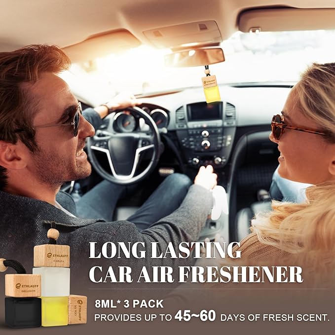Car Air Freshener Hanging 3 Pack, Air Fresheners Diffuser - Leather, Cologne, Sweet Tobacco Fragrance Oil Air Diffuser for Men, 45+ days Long Lasting Fragrance 0.27 FL OZ/8ML - Bloomnest