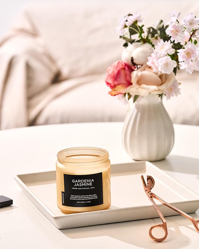 M&SENSE Gardenia Jasmine Scented Candle - 11.6oz Natural Soy Wax Clean Non Toxic 70-Hour Burn, 2-Wick Aromatherapy Candle for Bath & Office - Highly Scented Housewarming Gift for Mom Teacher Friends - Bloomnest