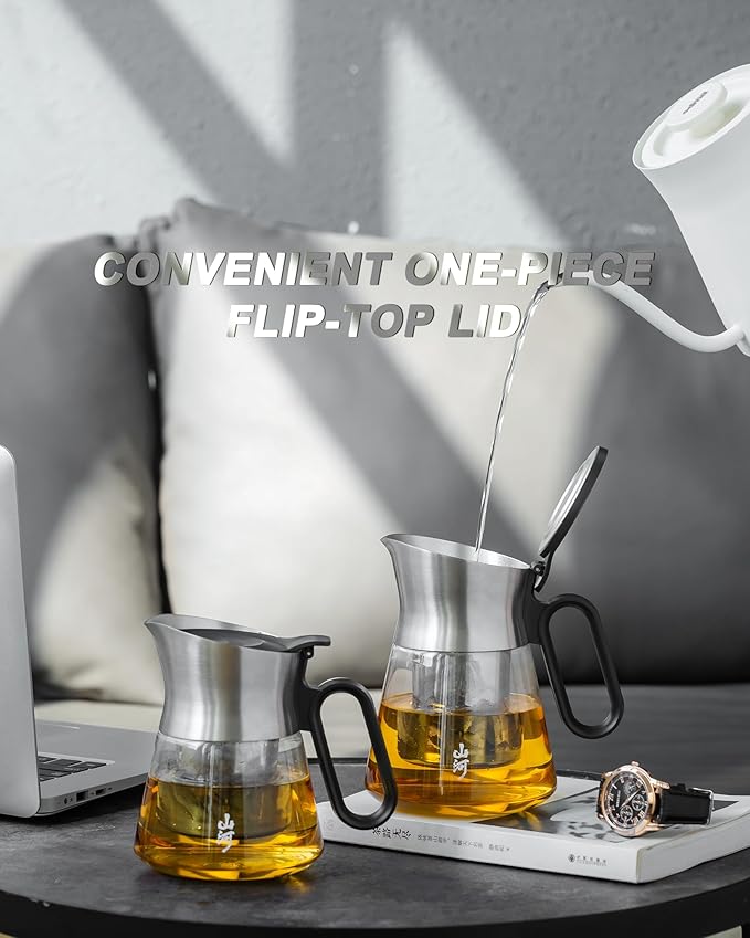 ZENS Design Glass Teapot with Infuser, 23 oz Small Loose Leaf Tea Steeper Pot with Stainless Steel Spout for Hot Tea Steeper, Oval Handle Clear Tea Pot with infusers for Loose Tea Lovers Gifts - Bloomnest
