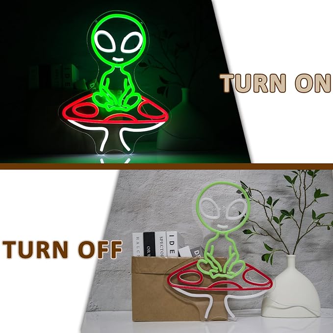 Mushroom Alien Neon Sign for Wall Decor, USB Dimmable Green Alien Neon Lights for Bedroom, Home, Game Room, Party, Beer Bar, Hip Hop Pub, Man Cave, Yoga Gifts - Bloomnest