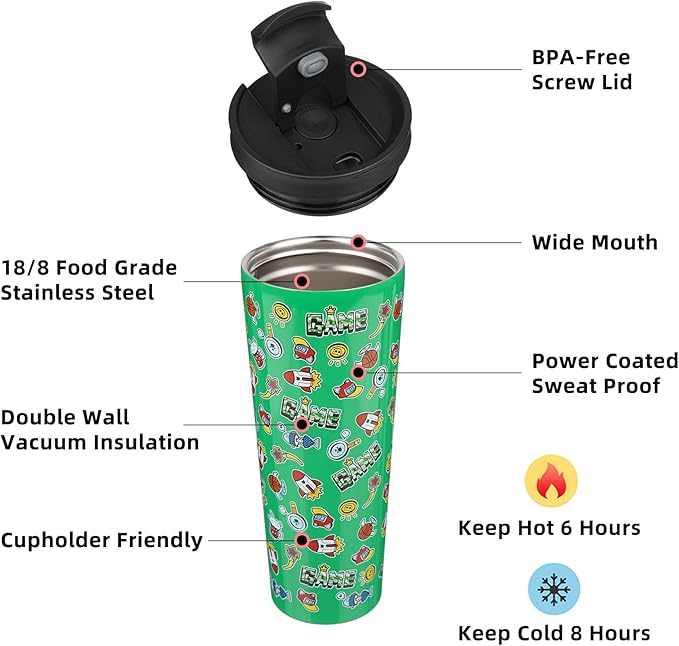 BJPKPK 26oz Stainless Steel Insulated Tumbler With lid And Straw Travel Coffee Thermal Tumblers Cup For Women And Men,Game - Bloomnest