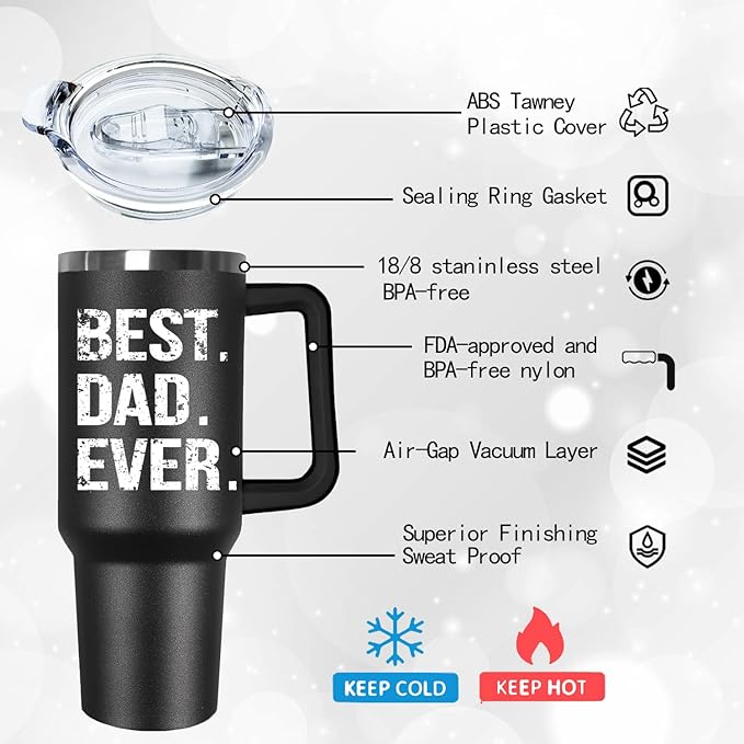 Ceovfoi 40 oz Dad American Flag Tumbler with Handle Lid and Straw,Black Dad Stainless Steel Cups Mug water Botter,Fathers Day Gift For Dad from Gaughter - Bloomnest