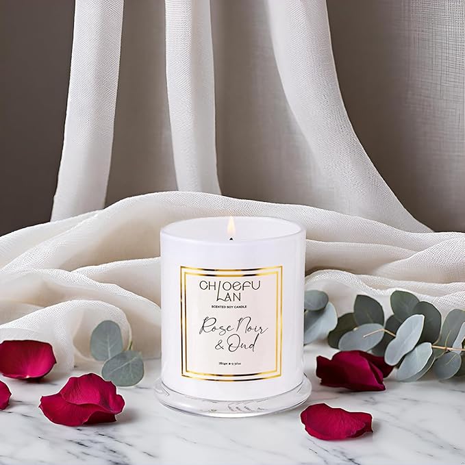 Chloefu LAN Rose Scented Candles, Oud Candle Gifts for Women, Long Lasting Burning Highly Scented Lovely Candles, Valentines Day Gifts for Her, Luxury Jar Candle for Mom, 70 Hours 10 oz - Bloomnest