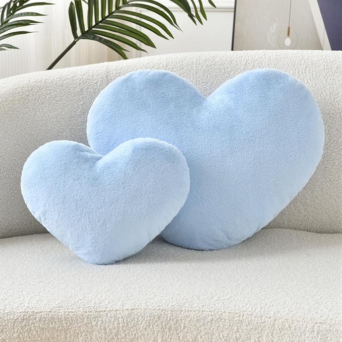 Petrella Heart Pillow Cute Fuzzy Pillows Throw Pillows for Bed Livingroom Home Decor Cushion Decorative Aesthetic Preppy Pillows Blue,Small 13"x10" - Bloomnest