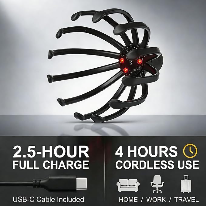 Electric Scalp Massager - 360° Rotation Head Massager with 3 Modes, Waterproof for Shower, Cordless Scalp & Hair Massager for Stress Relief, Hair Growth & Migraine Relaxation, Home & Travel Bloomnest