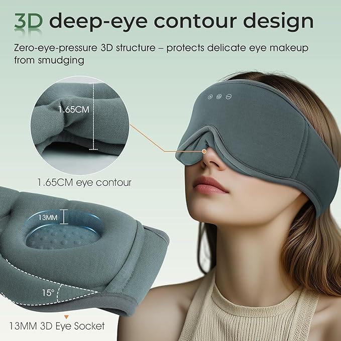Sleep Mask with Headphones Bluetooth 5.4，LC-dolida 2025 New 3D Bluetooth Sleep Mask Headphones with Soft Bamboo Cotton for Side Sleepers Women Men, Sustainable Luxury for Better Sleep - Bloomnest