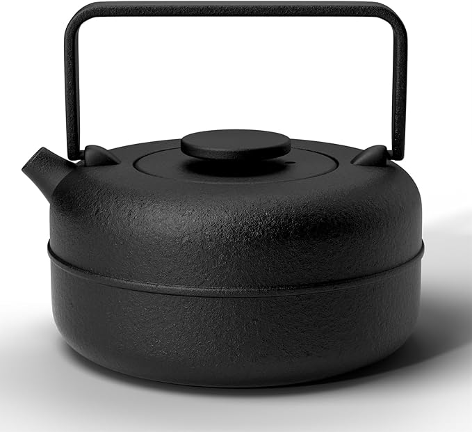 Toptier Teapot with Removable Infuser, Cast Iron Tea Kettle Stovetop Safe, Solid Geometry Cylinder Design Tea Pot Coated with Enameled Interior for 27 Ounce (800 ml), Black - Bloomnest