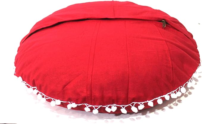 CRAFT KALA Meditation Floor Pillow Cover, Round Large Pillows Cover Seating for Adults, Bohemian Mandala Circle Cushions Cover for Outdoor Fireplace Yoga Living Room (Red, 22" Round) - Bloomnest