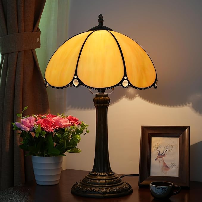 Tiffany Lamp Stained Glass lamp Bedside Table Lamps for Living Room Bedroom Dorm Kitchen Home Decor Festival Birthday Gift,12 inches Grilled Bend - Bloomnest
