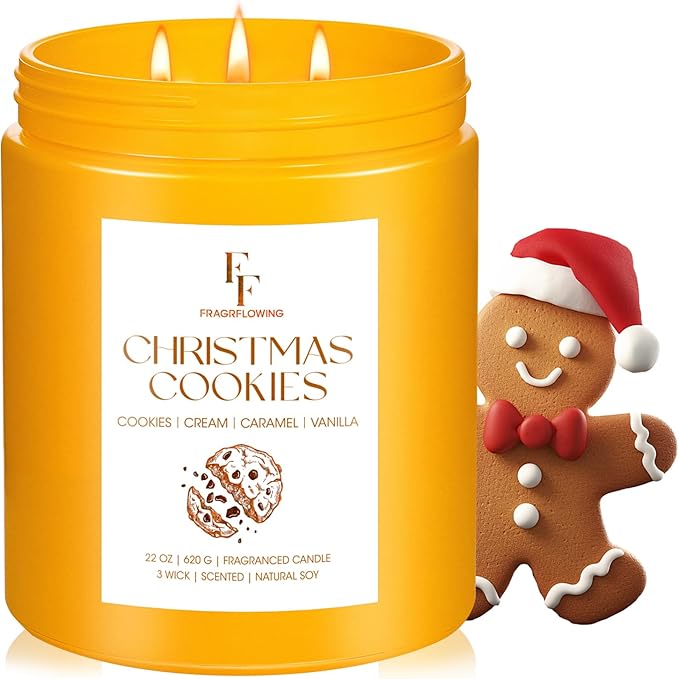 Large Christmas Candle Christmas Cookies Scented, 3-Wick 22oz Long Lasting Scented Candle, Natural Soy Wax Aromatherapy Candle for Home, Holiday Candle Gifts for Women Men - Bloomnest