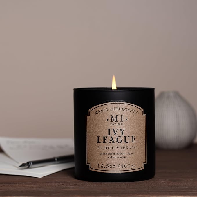 Manly Indulgence Ivy League Scented Candles for Men, 16.5 oz Single Wick, Premium Soy Blend Wax, 60H Burn, Candles for Home Scented – Made in The USA - Bloomnest
