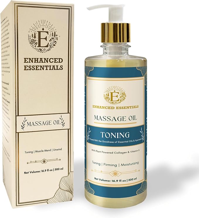 Luxurious Toning Body Massage Oil with Ayurvedic Extracts, Vitamin A & Vegan Collagen | Firms, Nourishes & Uplifts Skin | Fast-Absorbing, Non-Greasy | No Artificial Fragrance| 500ml (16.9 fl oz)