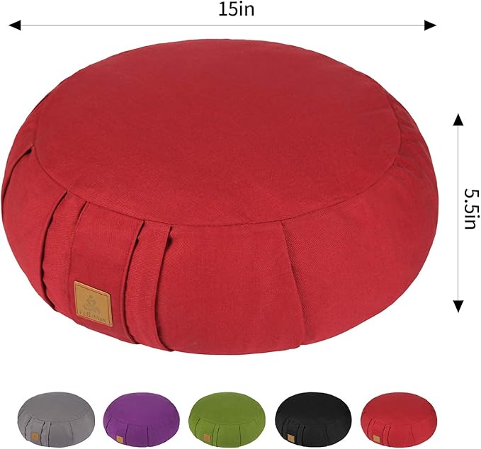 Round Zafu Meditation Cushion, D=15" H=5.5" Zabuton Meditation Pillow, Yoga Bolster/Pillow, Floor seat, Zippered Organic Cotton Cover, Natural Buckwheat, Kneeling Pillow - Bloomnest