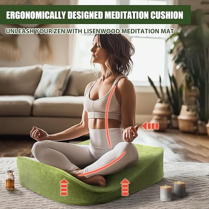 Meditation Cushion - Floor Pillow, Enlarge High Density Extremely Firm, Large Big Foam Floor Cushion Seating for Adults - Premium Yoga Pillows for Adults Gifts for Women, Men Green - Bloomnest