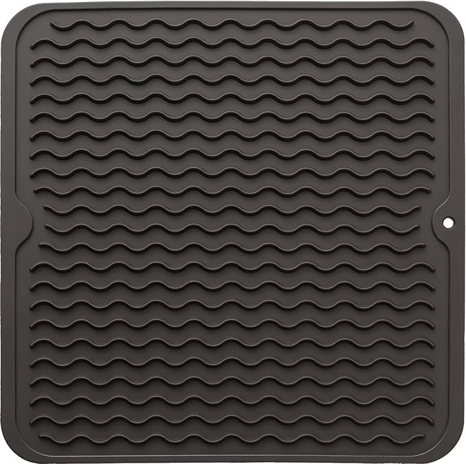Silicone Dish Drying Mat for Multiple Usage,Easy clean,Eco-friendly,Heat-resistant Silicone Mat for Kitchen Counter or Sink,Refrigerator or Drawer liner Coffee M 12 inches x 12 inches - Bloomnest