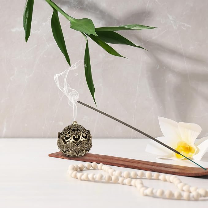 2 Piece Mini Brass Lotus Flower Incense Holder with Lid 1.1 x 1 inches Small Vintage Closed Incense Burner Elegant Desktop Ornament for Home Office Yoga Meditation Spa Teahouse - Bloomnest