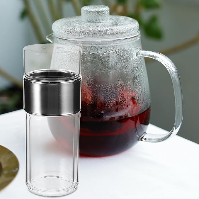 Double Glass Tea Infuser Bottle with Integrated Strainer Tea Separation Cup for Loose Leaf Tea Safe High Borosilicate Glass Versatile for Tea and Infused - Bloomnest