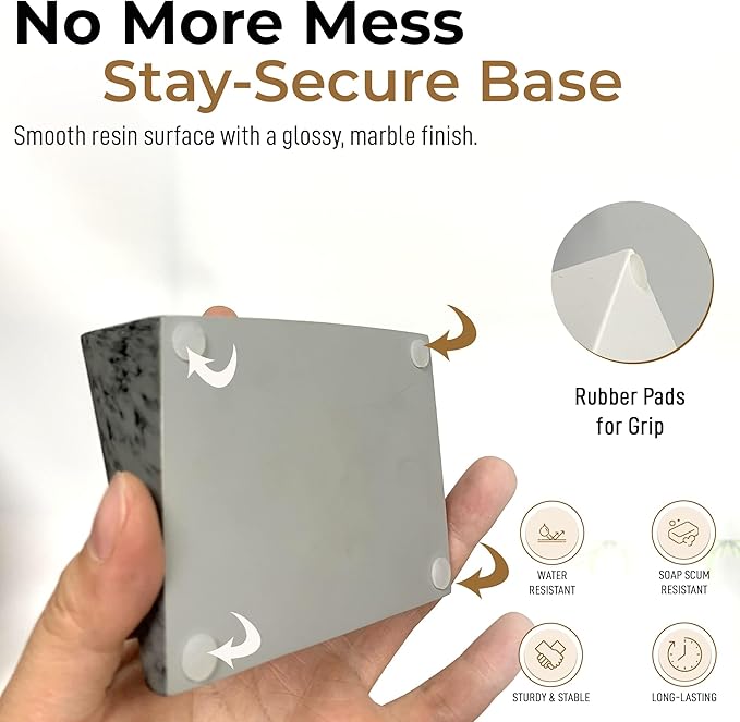 DOXOLOGY Gray Stone Marble Soap Dish Bathroom Organizer - Resin Soap Dish with Rectangular Design 3.7" L x 2.8" W - Self Draining Soap Dishes Keeps Countertop Neat - Marble Look Soap Tray for Sink - Bloomnest
