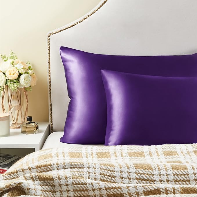 BEDELITE Satin Pillowcase for Hair and Skin, Super Soft and Cooling Similar to Silk Pillow Cases 2 Pack with Envelope Closure, Gift for Women Men(20"x30" Queen Size, Plum Purple) - Bloomnest