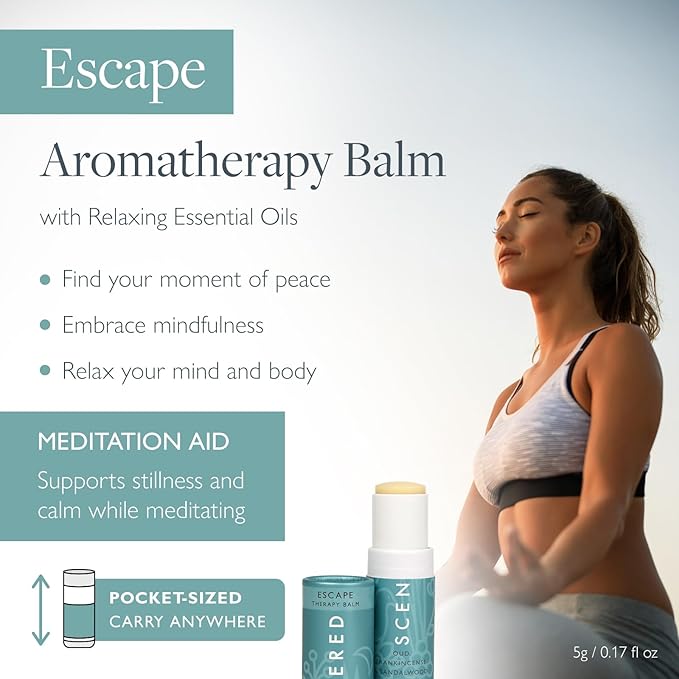 Scentered Aromatherapy Balm Stick - Escape - Natural Calm Essential Oil Roll On - Meditation Aid for Relaxation & Self-Care - 100% Natural: Frankincense, Oud, Sandalwood - Mindfulness Gifts for Women - Bloomnest