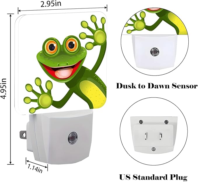 Funny Frog Night Light,Plug Into Wall for Boys Girls Bedroom Decorative Square Night Light Lamp 0.5w Sleep Friendly