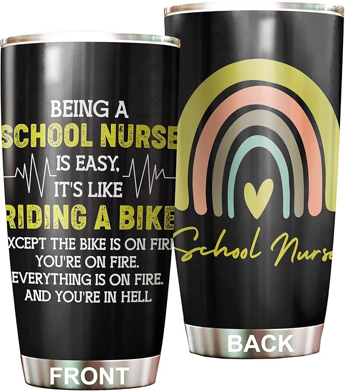 School Nurse Tumbler Stainless Steel 20oz, Funny School Nurse Appreciation Gifts Bulk For Birthday Christmas, School Nurses Day Gifts For Women Men, School Nurse Coffee Cup - Bloomnest